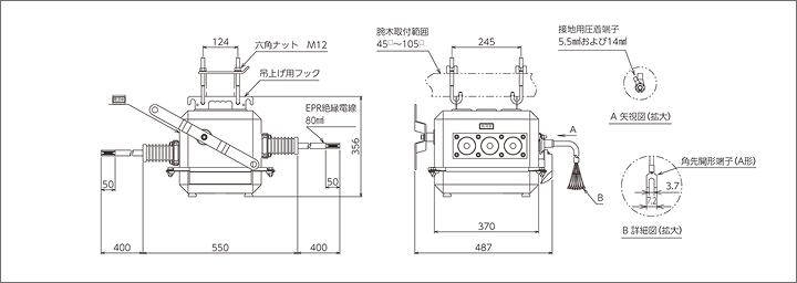 一般地区LA内蔵形の外形図